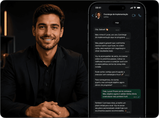 Mockup do concierge de implementação com IA