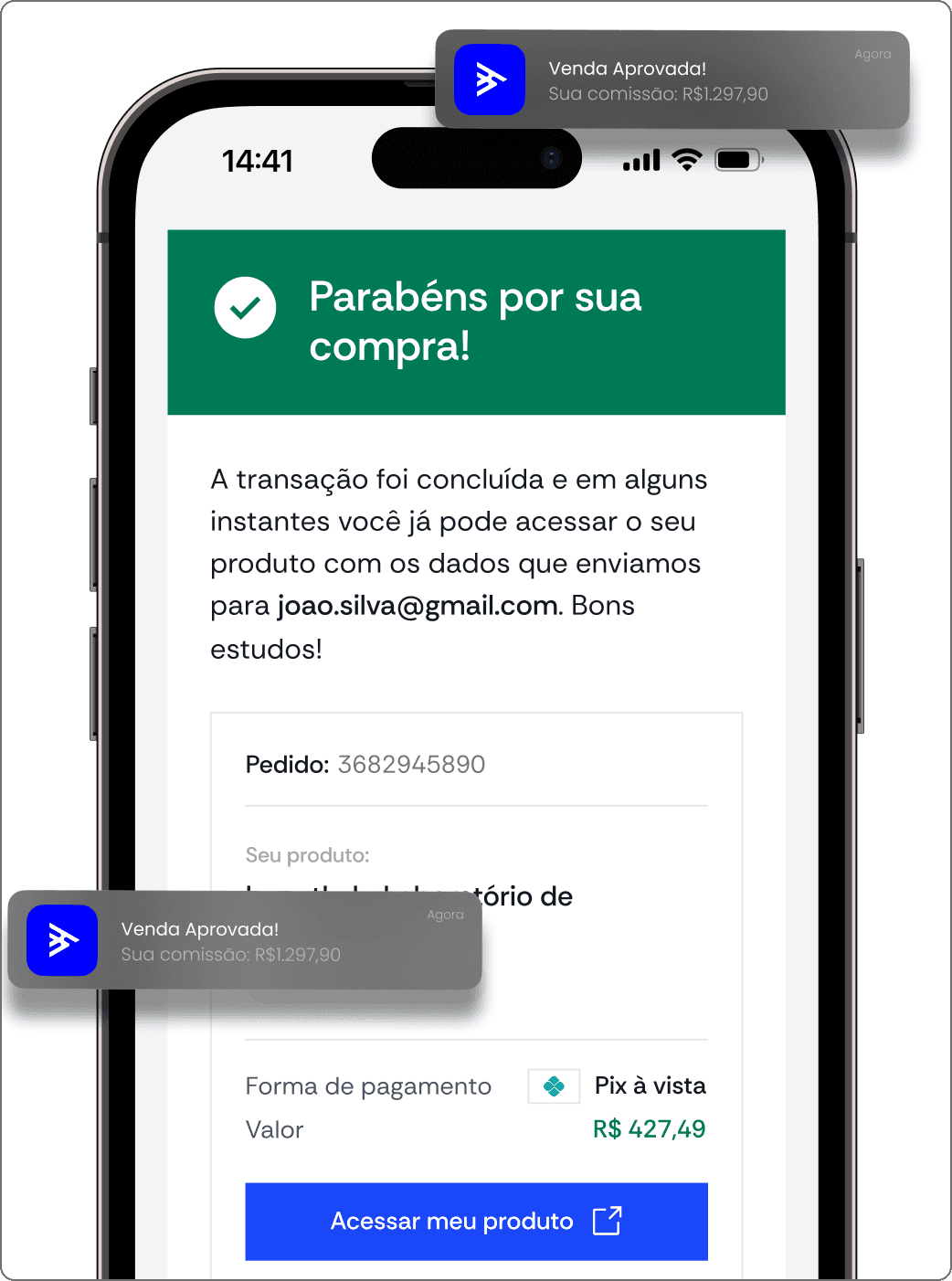 Resumo da compra com ciclos de cobrança e parcelamento